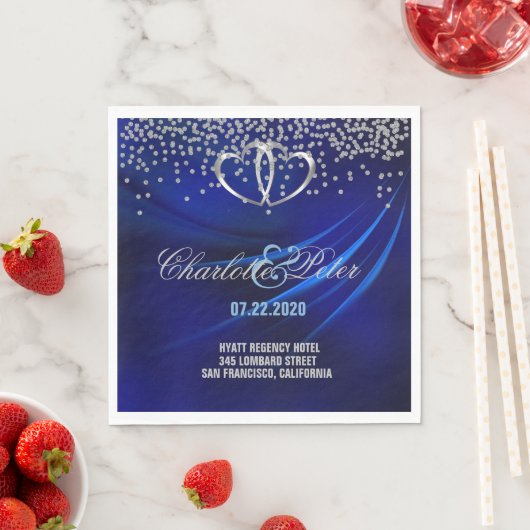 Royal Blue Diamonds/Hearts Wedding Paper Napkins Servetten (Insitu)