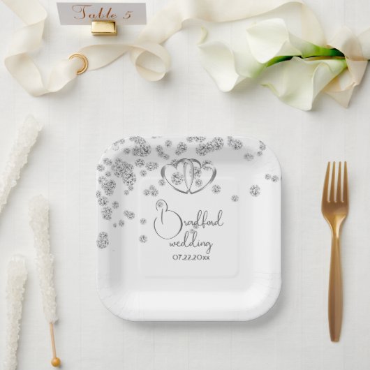 Royal Blue Diamonds & Hearts Wedding Papieren Bordje (Huwelijk)