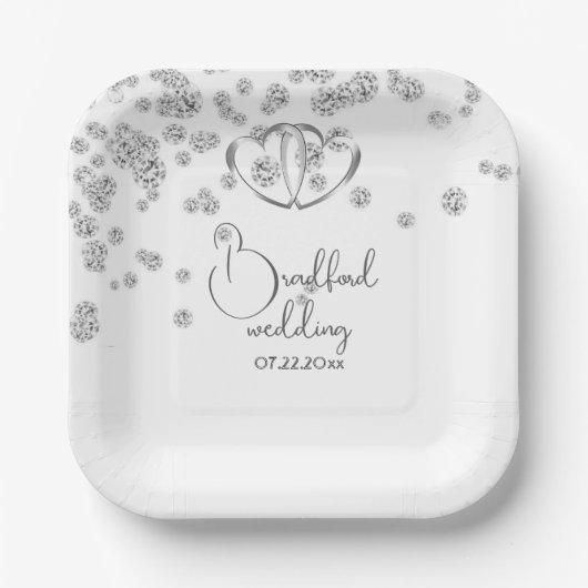 Royal Blue Diamonds & Hearts Wedding Papieren Bordje (Voorkant)