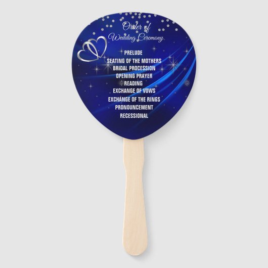 Royal Blue Diamonds & Hearts Wedding Program Fan Handwaaier (Voorkant)