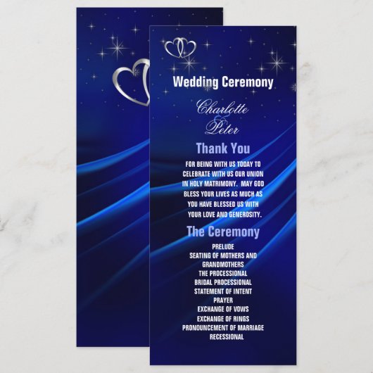 Royal Blue Diamonds / Hearts Wedding Program Kaart (Voorkant / Achterkant)