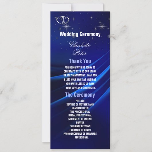 Royal Blue Diamonds / Hearts Wedding Program Kaart (Voorkant)