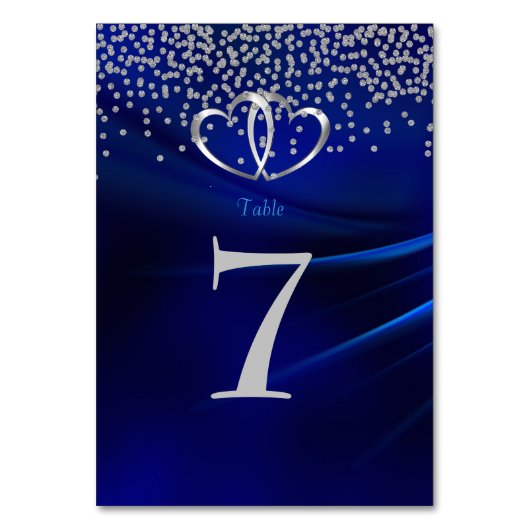 Royal Blue Diamonds & Hearts Wedding Table No Kaar Kaart (Achterkant)