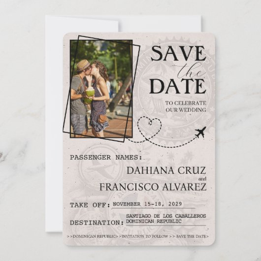 Royal Blue Dominicaanse Republiek Paspoort Save The Date (Achterkant)