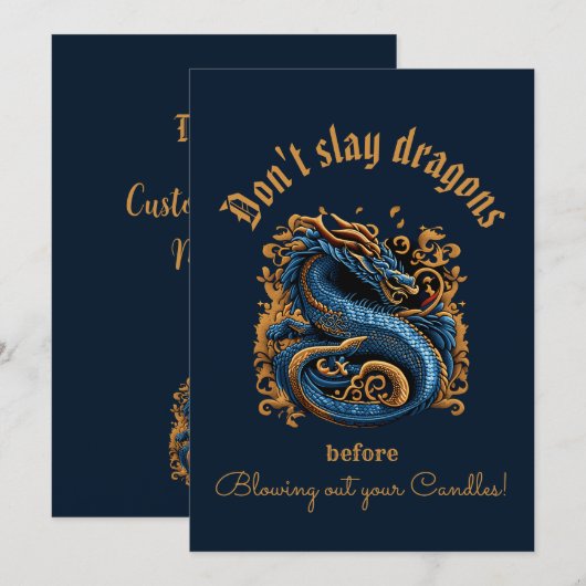 Royal Blue Dragon Birthday Kaart (Voorkant / Achterkant)