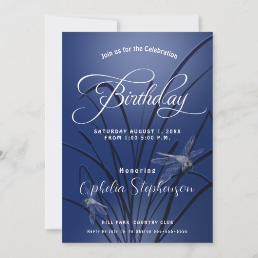 Royal Blue Dragonfly Birthday Kaart (Voorkant)