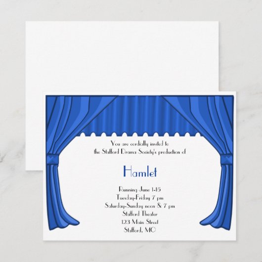 Royal Blue Drama en theateruitnodiging Kaart (Voorkant / Achterkant)