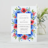 Royal Blue Dramatic Botanical Wedding Kaart (Staand voorkant)