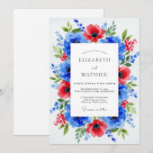 Royal Blue Dramatic Botanical Wedding Kaart (Voorkant / Achterkant)
