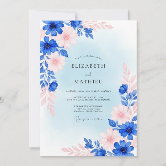 Royal Blue Dreamy Spring Wedding Kaart (Voorkant)