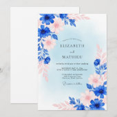 Royal Blue Dreamy Spring Wedding Kaart (Voorkant / Achterkant)