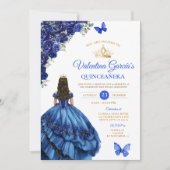 Royal Blue Dress Quinceañera 15 Anos Flowers Gold Kaart (Voorkant)