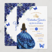 Royal Blue Dress Quinceañera 15 Anos Flowers Gold Kaart (Voorkant / Achterkant)