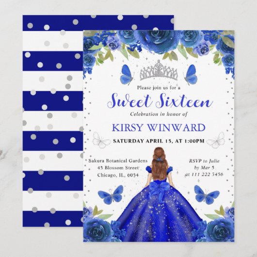 Royal Blue Dress Rood Haired Princess Sweet 16 Kaart (Voorkant / Achterkant)