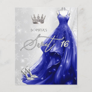 Royal Blue Dress Sneeuwvlokken Sweet 16 Uitnodigin