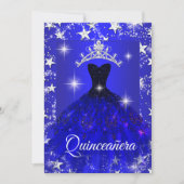 Royal Blue Dress Sparkle Tiara Stars Quinceanera Kaart (Voorkant)