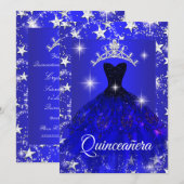 Royal Blue Dress Sparkle Tiara Stars Quinceanera Kaart (Voorkant / Achterkant)