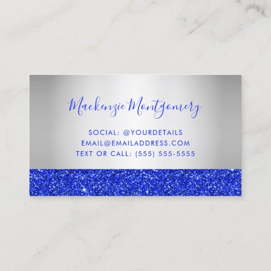 Royal Blue Driving Glitter Silver Metallic Visitekaartje (Achterkant)