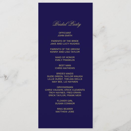 Royal Blue dubbele zijprogrammakaart Programmakaart (Achterkant)