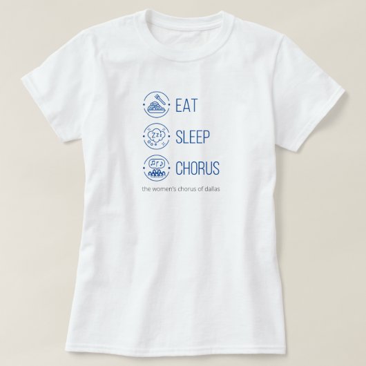 Royal Blue Eat. Slaap. Chorus. T-shirt (Design voorkant)