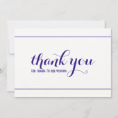 Royal Blue Eenvoudig & Elegant Dank u bruiloft Kaa Bedankkaart (Voorkant)