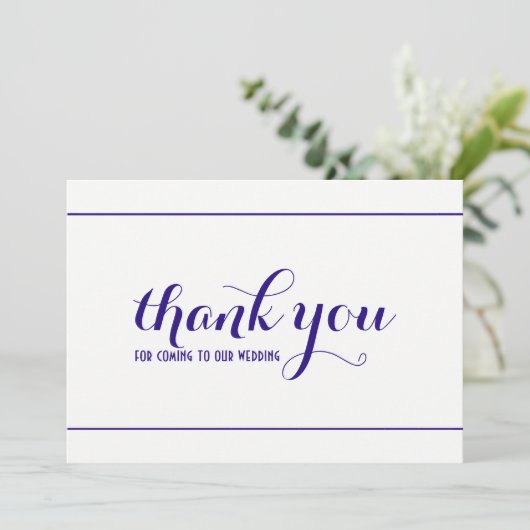 Royal Blue Eenvoudig & Elegant Dank u bruiloft Kaa Bedankkaart (Staand voorkant)
