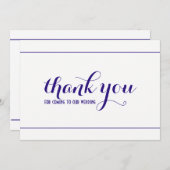 Royal Blue Eenvoudig & Elegant Dank u bruiloft Kaa Bedankkaart (Voorkant / Achterkant)