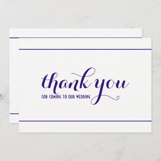 Royal Blue Eenvoudig & Elegant Dank u bruiloft Kaa Bedankkaart (Voorkant / Achterkant)