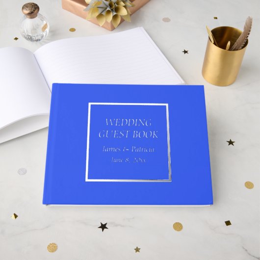 Royal Blue Eenvoudige Gelyleerde Lettering Wedding Gastenboek (Voorkant open)
