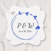 Royal Blue Eenvoudige Hart Krans Monogram Huwelijk Bedankjes Labels (Voorkant)