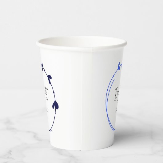 Royal Blue Eenvoudige Hart Krans Monogram Huwelijk Papieren Bekers (Rechts)