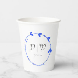 Royal Blue Eenvoudige Hart Krans Monogram Huwelijk Papieren Bekers