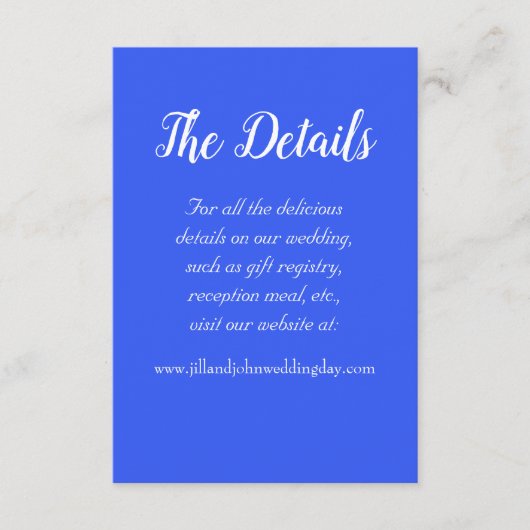 Royal Blue Eenvoudige Stijl Trouwdetails Informatiekaartje (Voorkant)