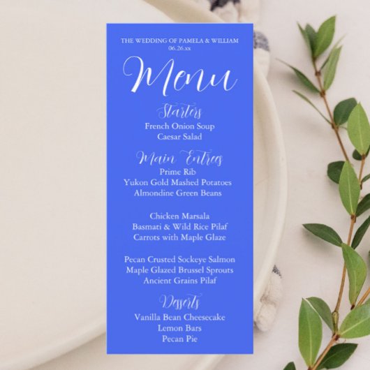 Royal Blue Eenvoudige Stijl Trouwdiner Menu