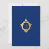 Royal Blue Eerste Communie Faux Gold Cross Crest Kaart (Achterkant)