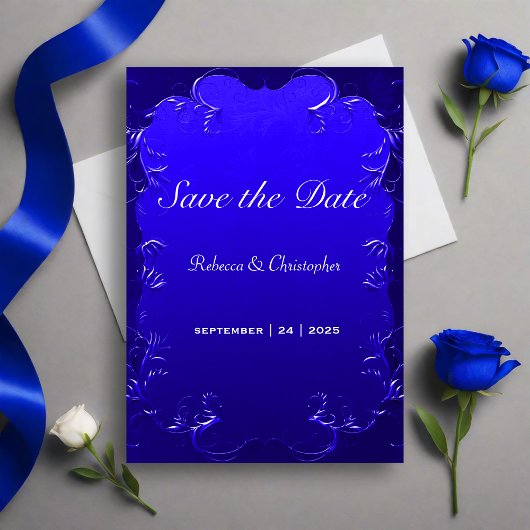 Royal Blue Elegance Bruiloft Save the Date Kaart