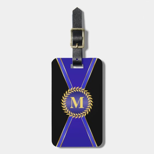Royal Blue Elegance Monogram Bagagelabel (Voorkant verticaal)