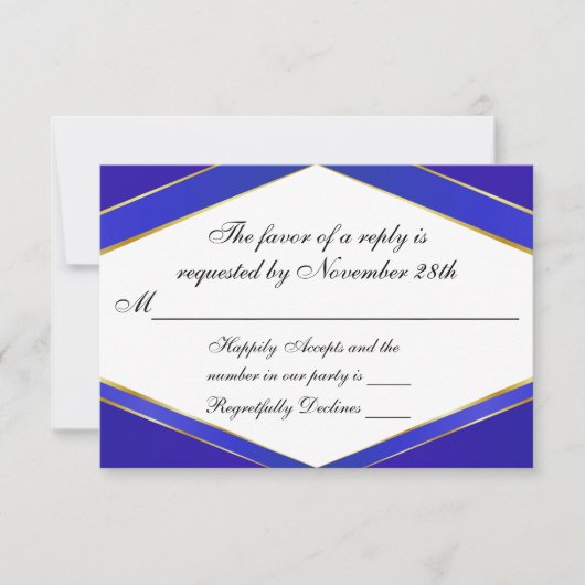 Royal Blue Elegance Monogram Response Kaart (Voorkant)