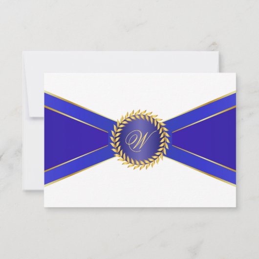 Royal Blue Elegance Monogram Response Kaart (Achterkant)