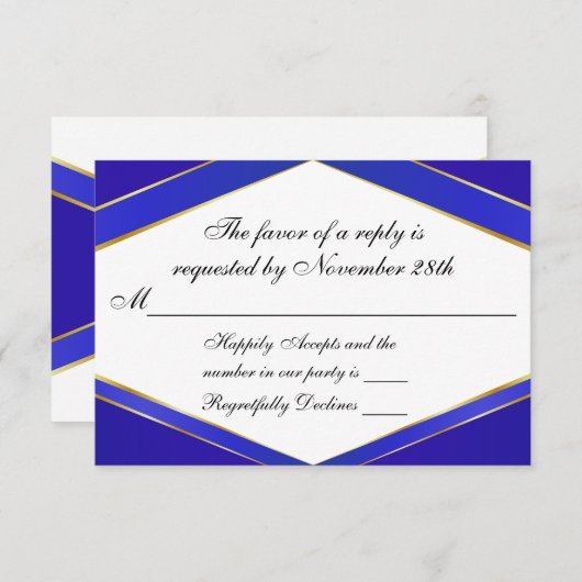Royal Blue Elegance Monogram Response Kaart (Voorkant / Achterkant)