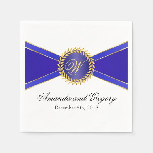 Royal Blue Elegance Monogram Servetten (Voorkant)
