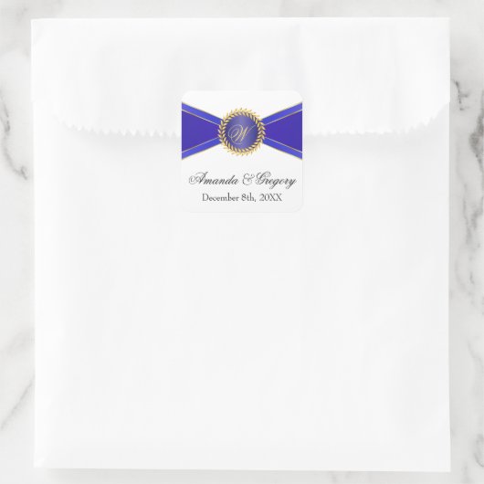 Royal Blue Elegance Monogram Vierkante Sticker (Tas)