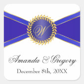 Royal Blue Elegance Monogram Vierkante Sticker (Voorkant)