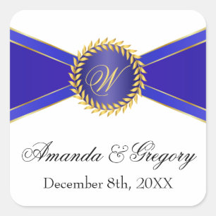Royal Blue Elegance Monogram Vierkante Sticker