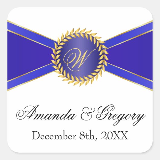 Royal Blue Elegance Monogram Vierkante Sticker (Voorkant)