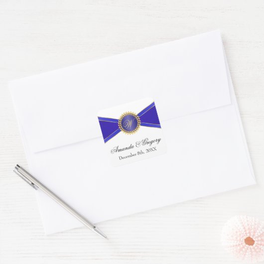 Royal Blue Elegance Monogram Vierkante Sticker (Envelop)