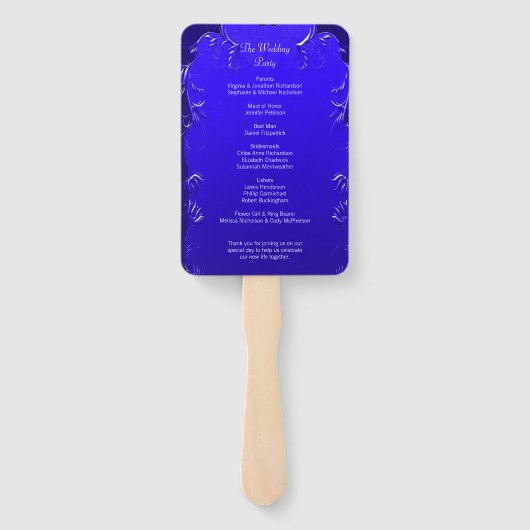Royal Blue Elegance Trouwprogramma Handwaaier (Achterkant)