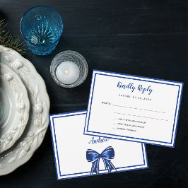 Royal blue elegant bow RSVP Notitiekaartje