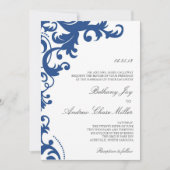 Royal Blue Elegant Damask Wedding Uitnodiging (Voorkant)
