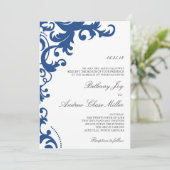 Royal Blue Elegant Damask Wedding Uitnodiging (Staand voorkant)